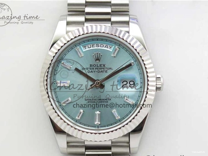 40mm Dial 904 President Ice on Markers T 228239 Blue Crystal SS A2836 Bracelet Dial New SS Version BP Day-Date 0330